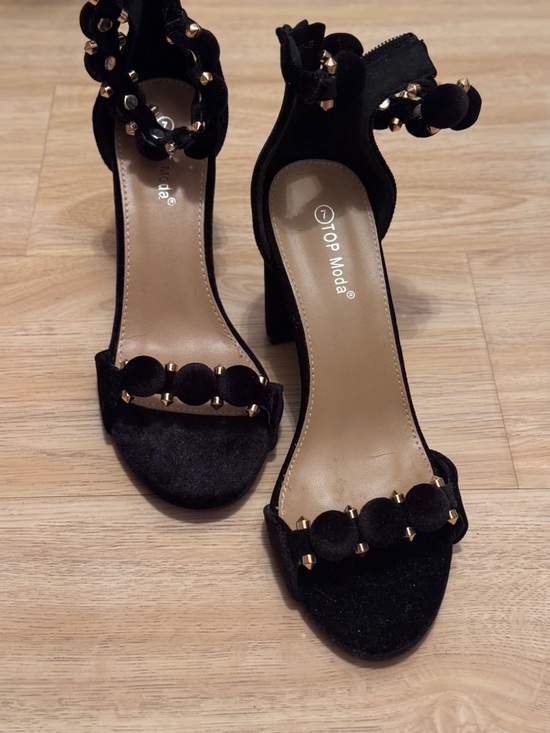 Shoes - Black Studded Block Heel Sandals